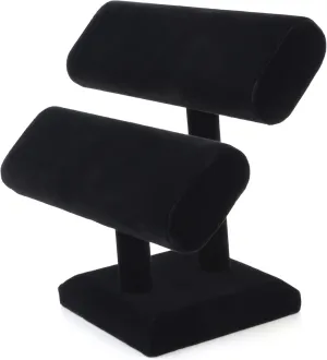 Watches, Bangles, and More (1, Black) Black Velvet construction Double T-Bar Jewelry Display Holds Bracelets, Necklaces, 