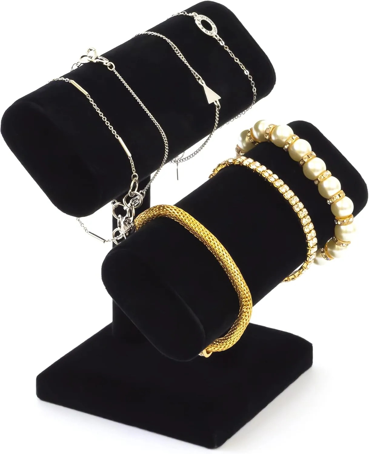 Watches, Bangles, and More (1, Black) Black Velvet construction Double T-Bar Jewelry Display Holds Bracelets, Necklaces, 
