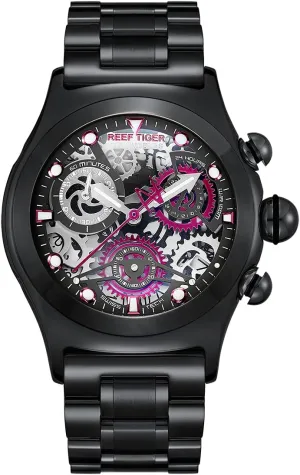 Watches biologically cavalry moist RGA792 REEF TIGER Sport Watch for Men Skeleton Automatic Watch Luminous PVD Bracelet 