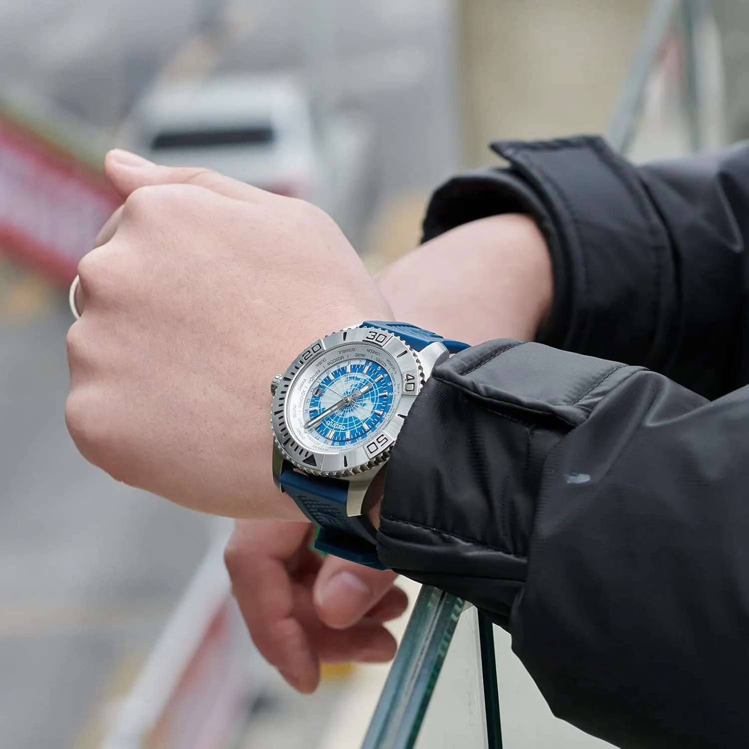 Watches BM Luxury World Time Military Automatic opportunistic Mechanical Watch for Men Leather Waterproof Super Luminous Men's 