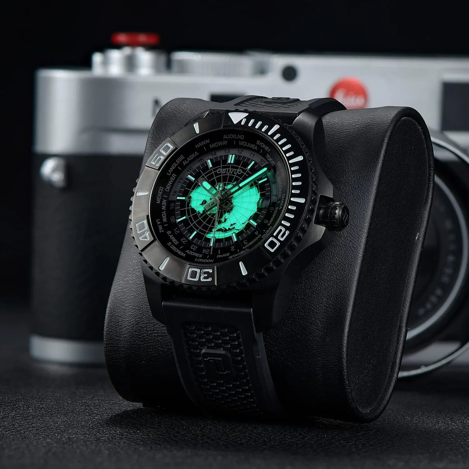Watches BM Luxury World Time Military Automatic opportunistic Mechanical Watch for Men Leather Waterproof Super Luminous Men's 
