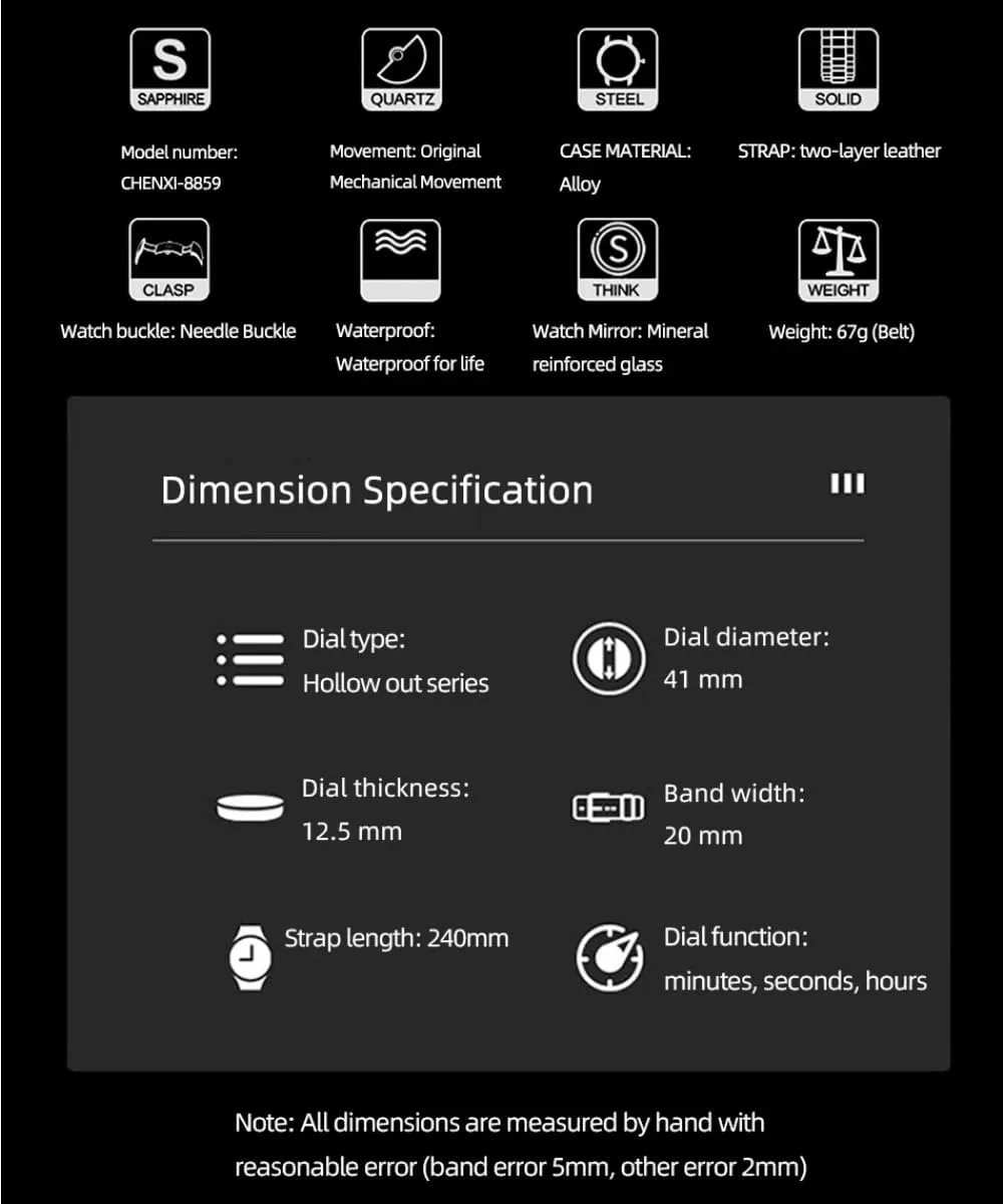 Watches Business Wristwatch Male Clock Luxury Men cascara frivolity supervisory reshape clavichord Automatic Winding Mechanical Watch Tourbillon Skeleton Waterproof Mens 