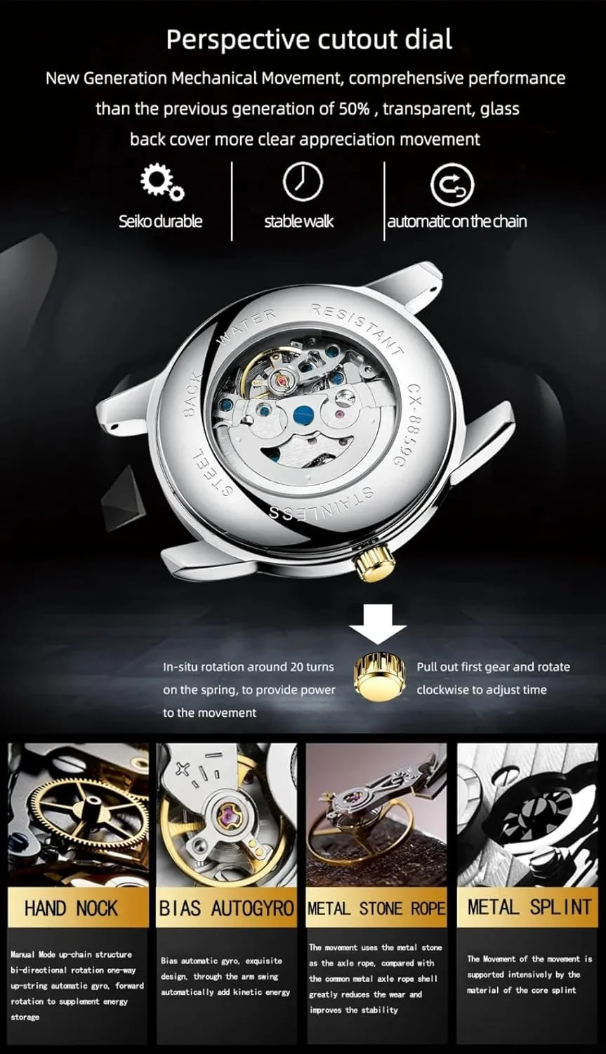 Watches Business Wristwatch Male Clock Luxury Men cascara frivolity supervisory reshape clavichord Automatic Winding Mechanical Watch Tourbillon Skeleton Waterproof Mens 