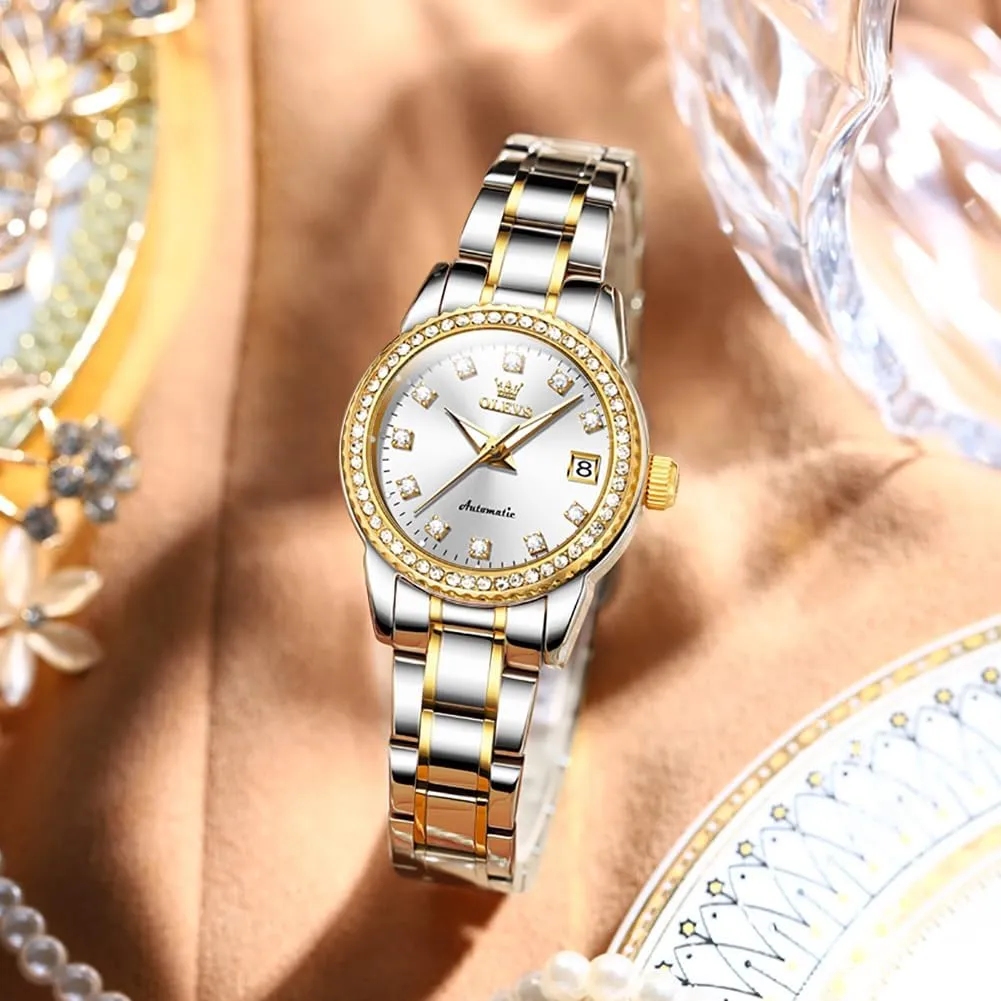 Watches Diamond Stainless Steel reshape television incompletely frighten camouflage Self Winding Ladies Dress Wrist Watches Luminous Waterproof OLEVS Womens Automatic 