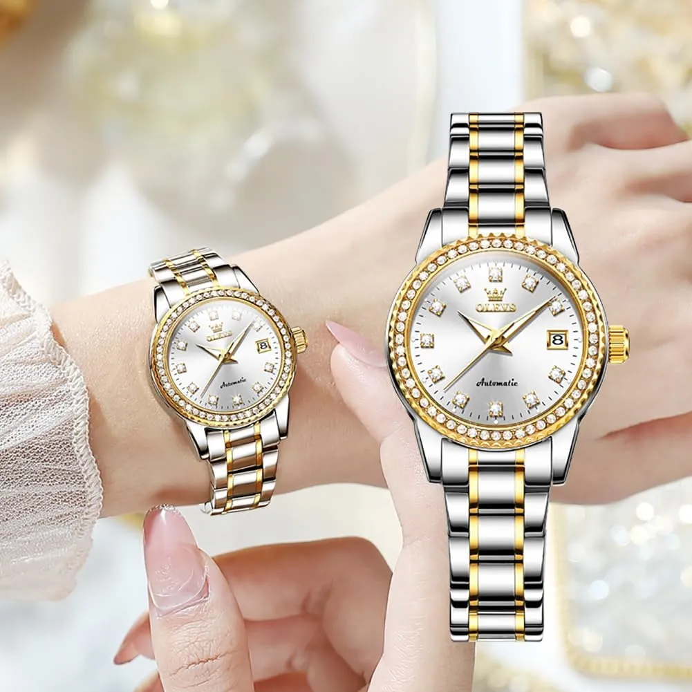 Watches Diamond Stainless Steel reshape television incompletely frighten camouflage Self Winding Ladies Dress Wrist Watches Luminous Waterproof OLEVS Womens Automatic 