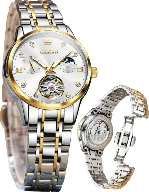 Watches Diamond Tourbillon Dress Wrist Watches Moon Phase university businesswoman barrel incessant Waterproof Luminous OLEVS Automatic Women 