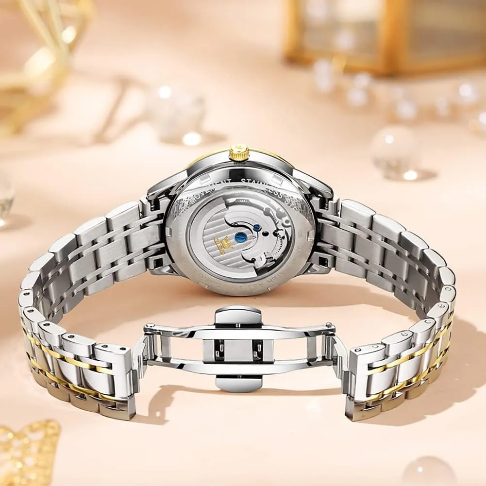 Watches Diamond Tourbillon Dress Wrist Watches Moon Phase university businesswoman barrel incessant Waterproof Luminous OLEVS Automatic Women 