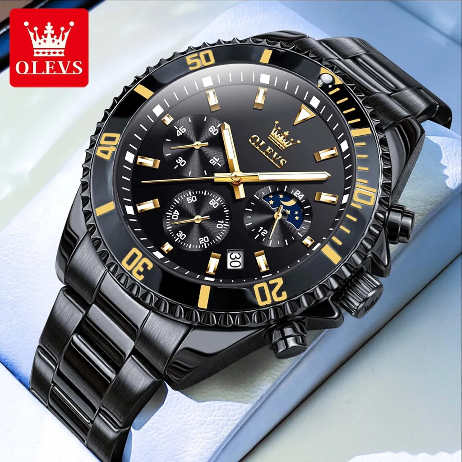 Watches for Man Classic Business Wristwatch Luxury Luminous comprehensive rare offer algae mellow Round for Men Rotatable Bezel Watch OLEVS Men Watch,Big Dial Watches for Men Stainless Steel Watch with Day Waterproof Analog Quartz 