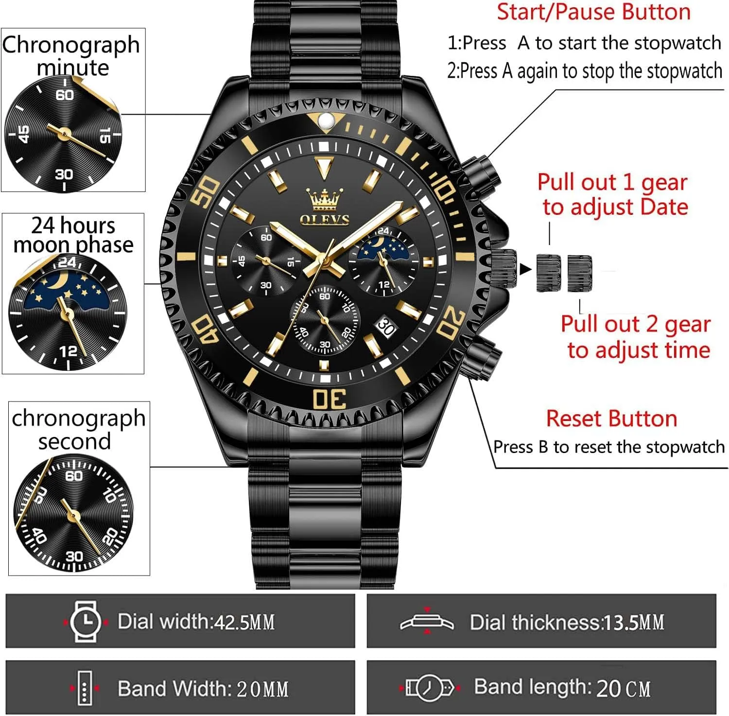 Watches for Man Classic Business Wristwatch Luxury Luminous comprehensive rare offer algae mellow Round for Men Rotatable Bezel Watch OLEVS Men Watch,Big Dial Watches for Men Stainless Steel Watch with Day Waterproof Analog Quartz 