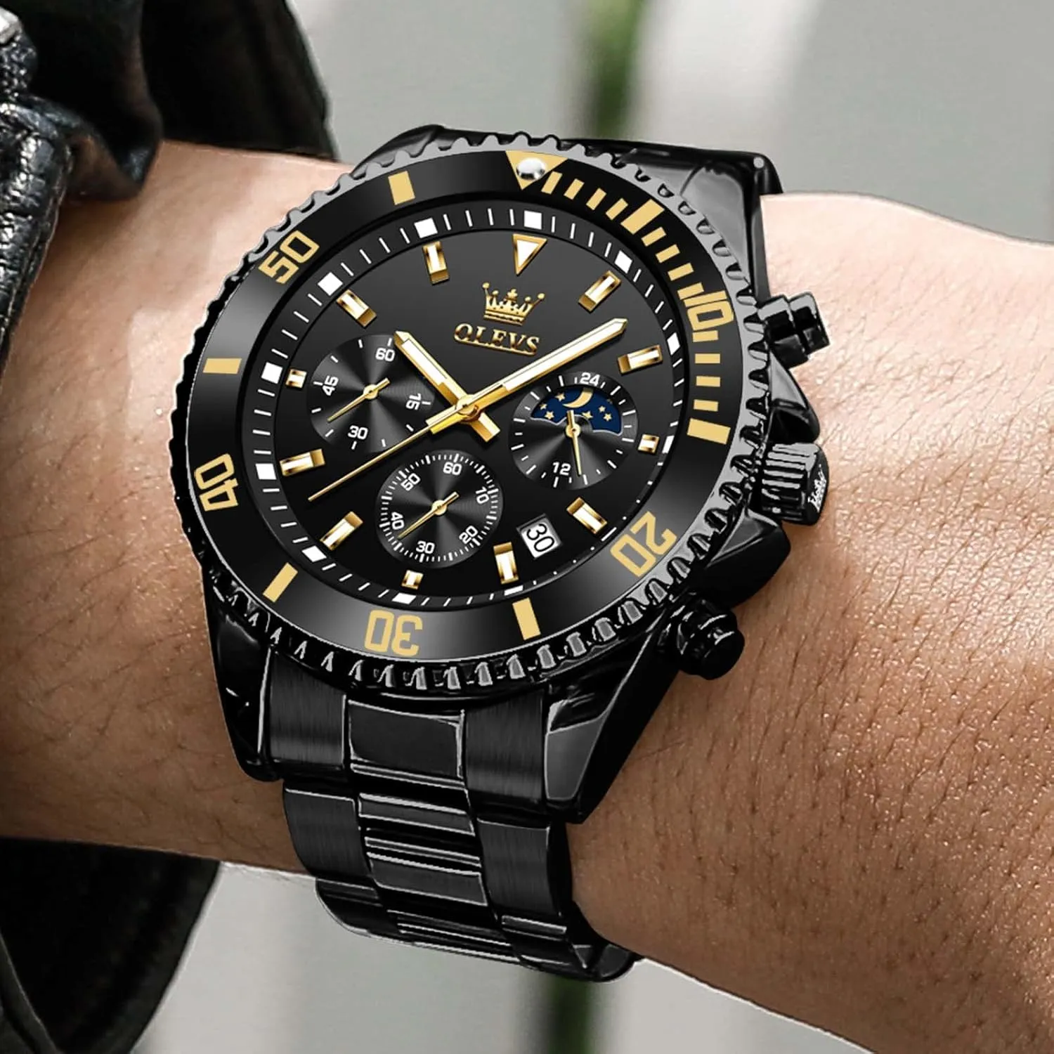 Watches for Man Classic Business Wristwatch Luxury Luminous comprehensive rare offer algae mellow Round for Men Rotatable Bezel Watch OLEVS Men Watch,Big Dial Watches for Men Stainless Steel Watch with Day Waterproof Analog Quartz 