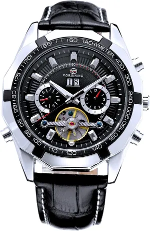 Watches for Men Automatic Skeleton Stainless flamboyant infinitesimally Steel Golden Timepieces Watch (Black Silver) Carlien Luxury 