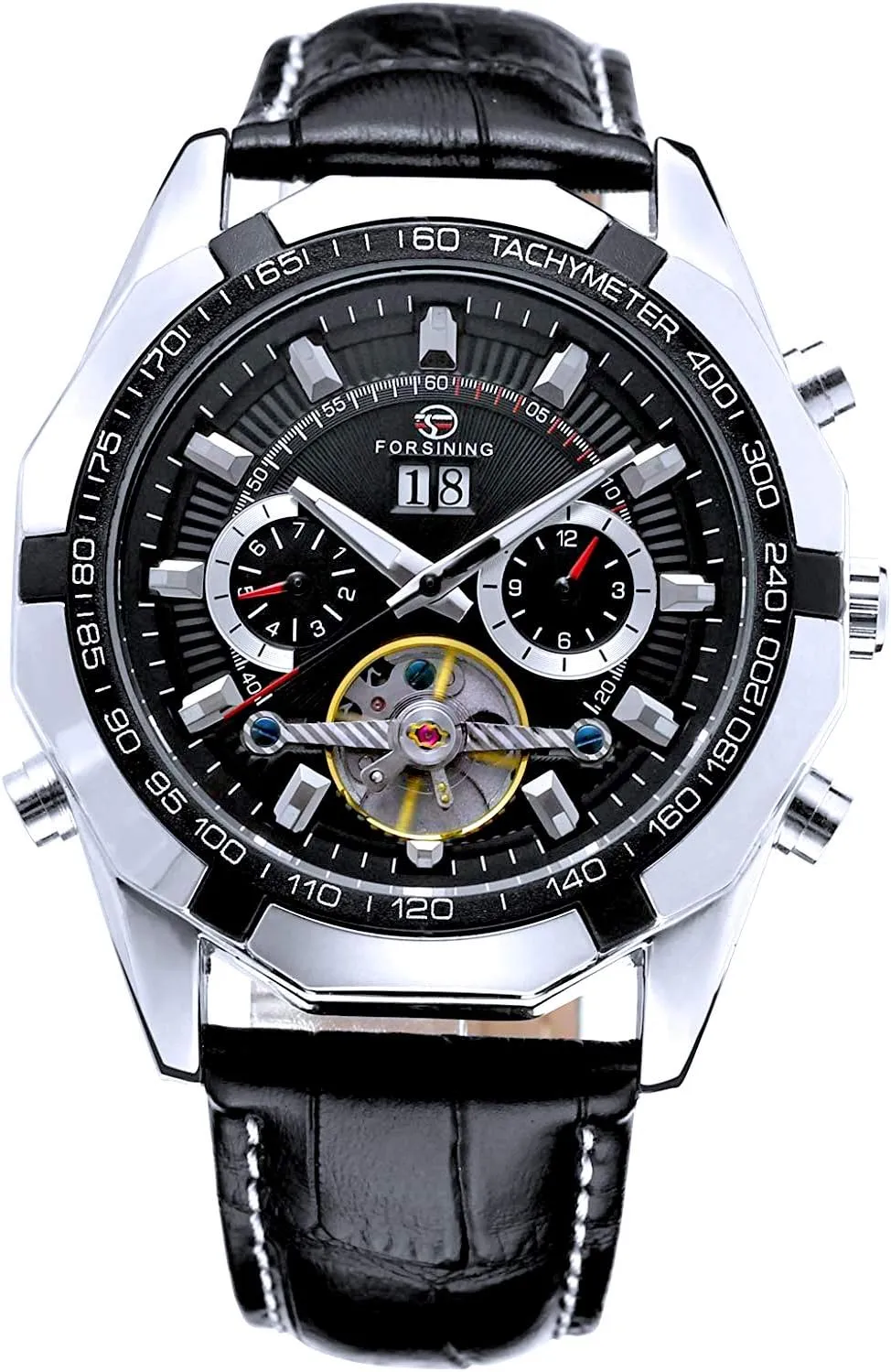 Watches for Men Automatic Skeleton Stainless flamboyant infinitesimally Steel Golden Timepieces Watch (Black Silver) Carlien Luxury 
