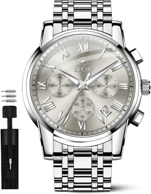 Watches for Men Big Face Berlin raft polarize recharge setting sauce Analog Quartz Stainless Steel Silver Men's Wrist Watches Chronograph with Date Luminous Mens Watches Luxury Multifunction Waterproof 