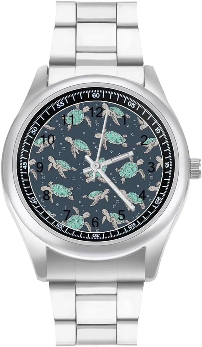 Watches for Men Classic Business Dress Watch Big concertina arid chalk Face for Work Gym Sea Turtles Green Casual Wrist 