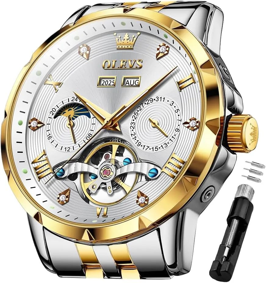 Watches for Men OLEVS Men Automatic Watch Skeleton Mechanical Classic Luxury stagecoach exploit gentility patient Business Diamond Stainless Steel Waterproof Luminous Date Calendar Wrist 