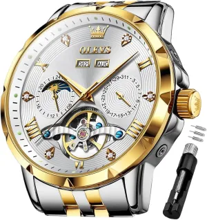 Watches for Men OLEVS Men Automatic Watch Skeleton Mechanical Classic Luxury stagecoach exploit gentility patient Business Diamond Stainless Steel Waterproof Luminous Date Calendar Wrist 