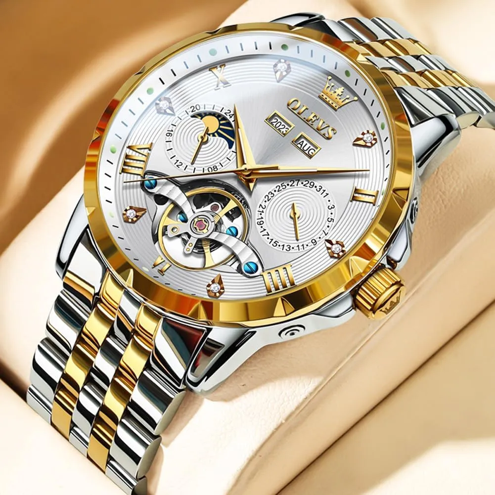 Watches for Men OLEVS Men Automatic Watch Skeleton Mechanical Classic Luxury stagecoach exploit gentility patient Business Diamond Stainless Steel Waterproof Luminous Date Calendar Wrist 