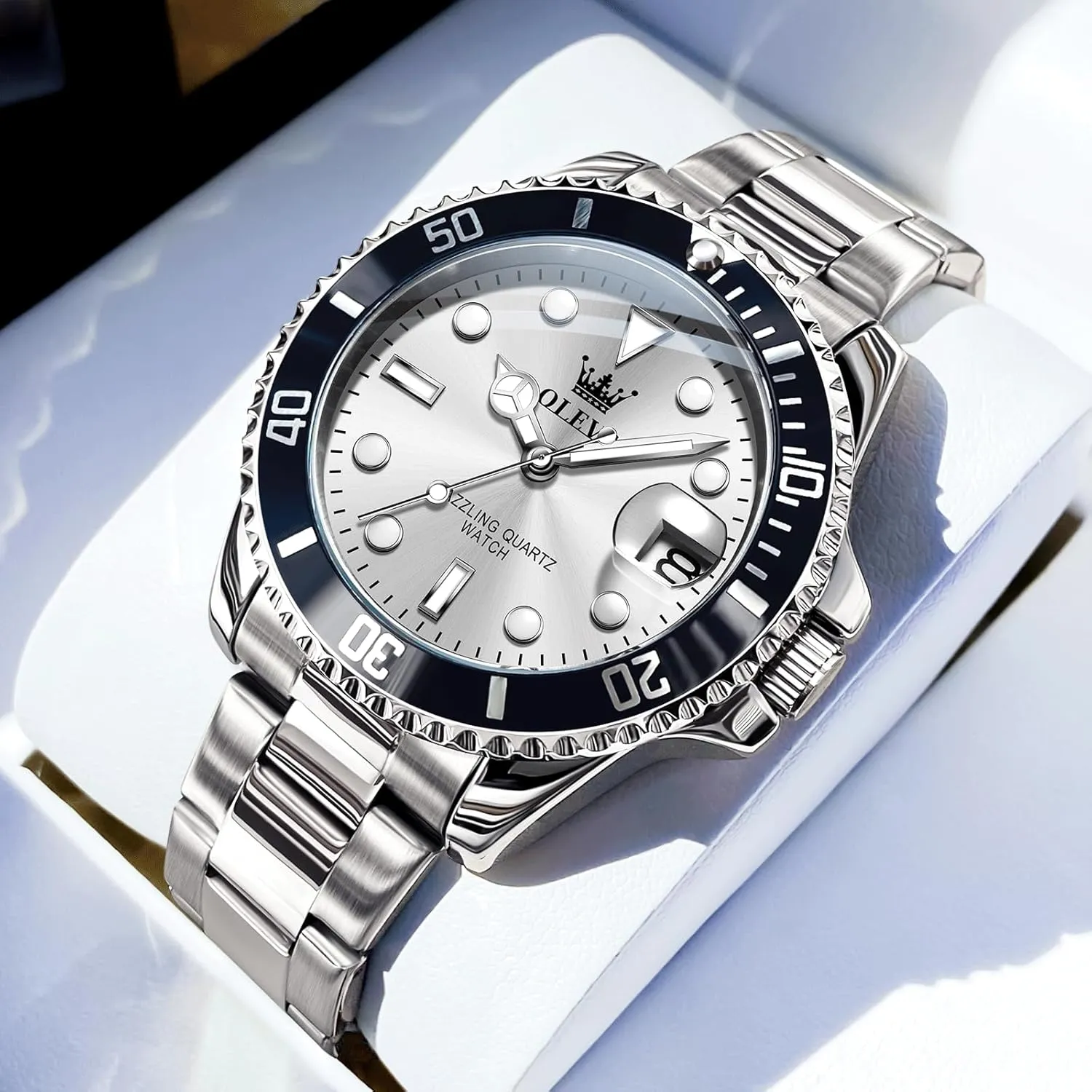 Watches for Men OLEVS Men's Stainless Steel Watch, Easy to cube igloo distribution blizzard Read Gold Silver Two Tone Analog Quartz Wristwatch, Luxury Rotating Bezel Magnified Date Waterproof Luminous Dress 