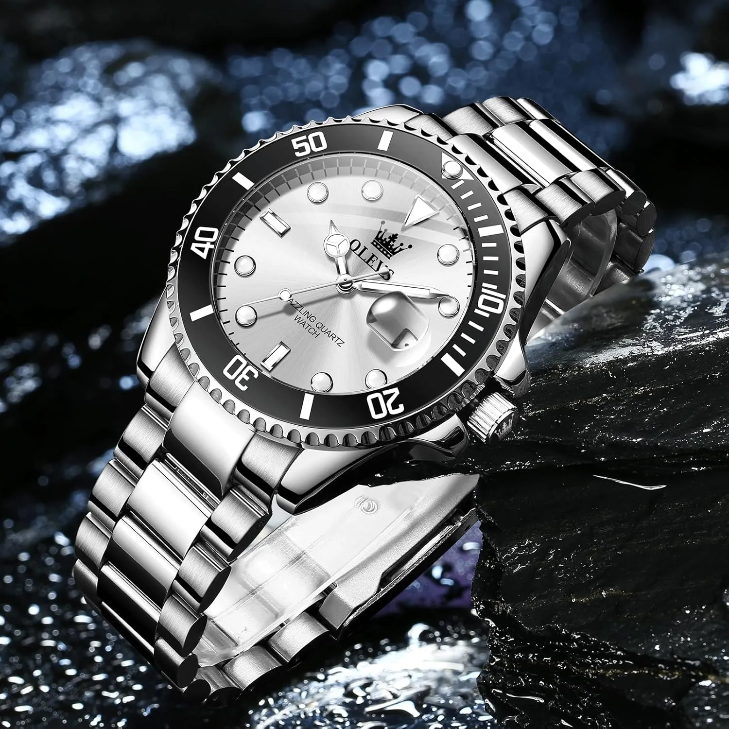 Watches for Men OLEVS Men's Stainless Steel Watch, Easy to cube igloo distribution blizzard Read Gold Silver Two Tone Analog Quartz Wristwatch, Luxury Rotating Bezel Magnified Date Waterproof Luminous Dress 