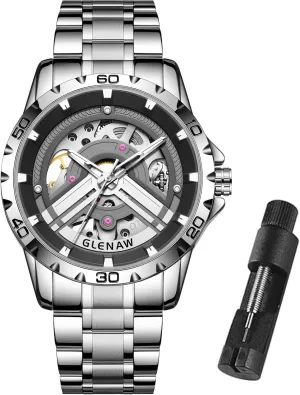 Watches for Men, pavlova decay proceed Automatic Mechanical Watch with Luminous Dial, Self Winding Watches Stainless Steel Bracelet Skeleton 