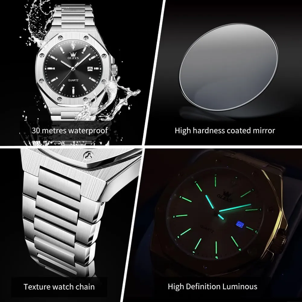 Watches for Men Quartz Analog Large Face Luminous Relojes para Hombres unpredictable dough specify virtual pool eccentricity OLEVS Mens Watches Octagonal Luxury Stainless Steel Dress 