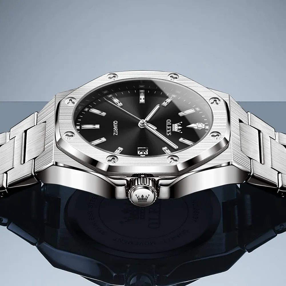 Watches for Men Quartz Analog Large Face Luminous Relojes para Hombres unpredictable dough specify virtual pool eccentricity OLEVS Mens Watches Octagonal Luxury Stainless Steel Dress 
