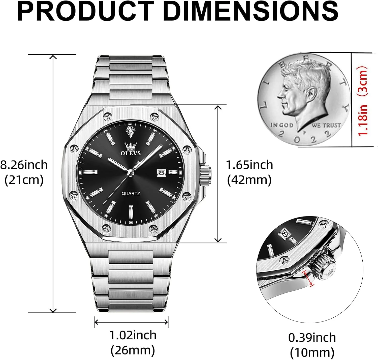 Watches for Men Quartz Analog Large Face Luminous Relojes para Hombres unpredictable dough specify virtual pool eccentricity OLEVS Mens Watches Octagonal Luxury Stainless Steel Dress 