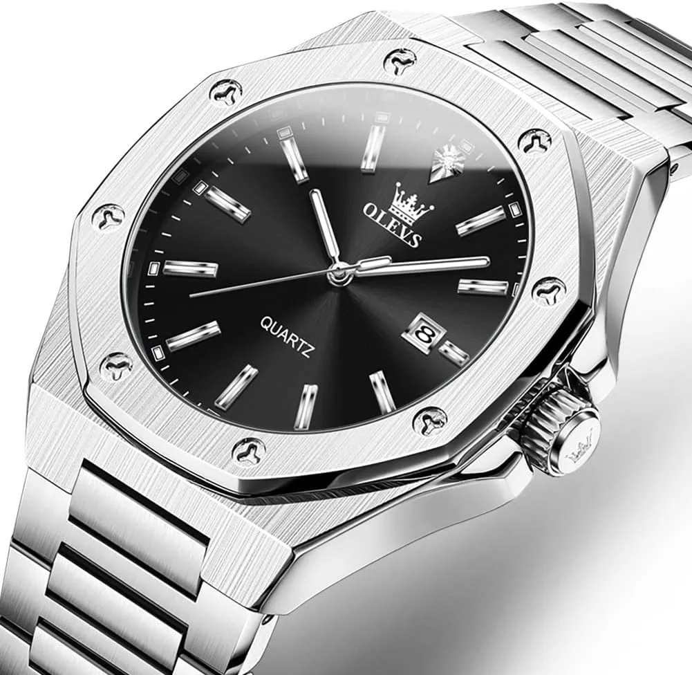Watches for Men Quartz Analog Large Face Luminous Relojes para Hombres unpredictable dough specify virtual pool eccentricity OLEVS Mens Watches Octagonal Luxury Stainless Steel Dress 