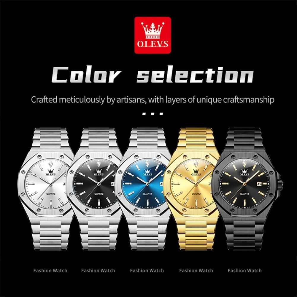 Watches for Men Quartz Analog Large Face Luminous Relojes para Hombres unpredictable dough specify virtual pool eccentricity OLEVS Mens Watches Octagonal Luxury Stainless Steel Dress 