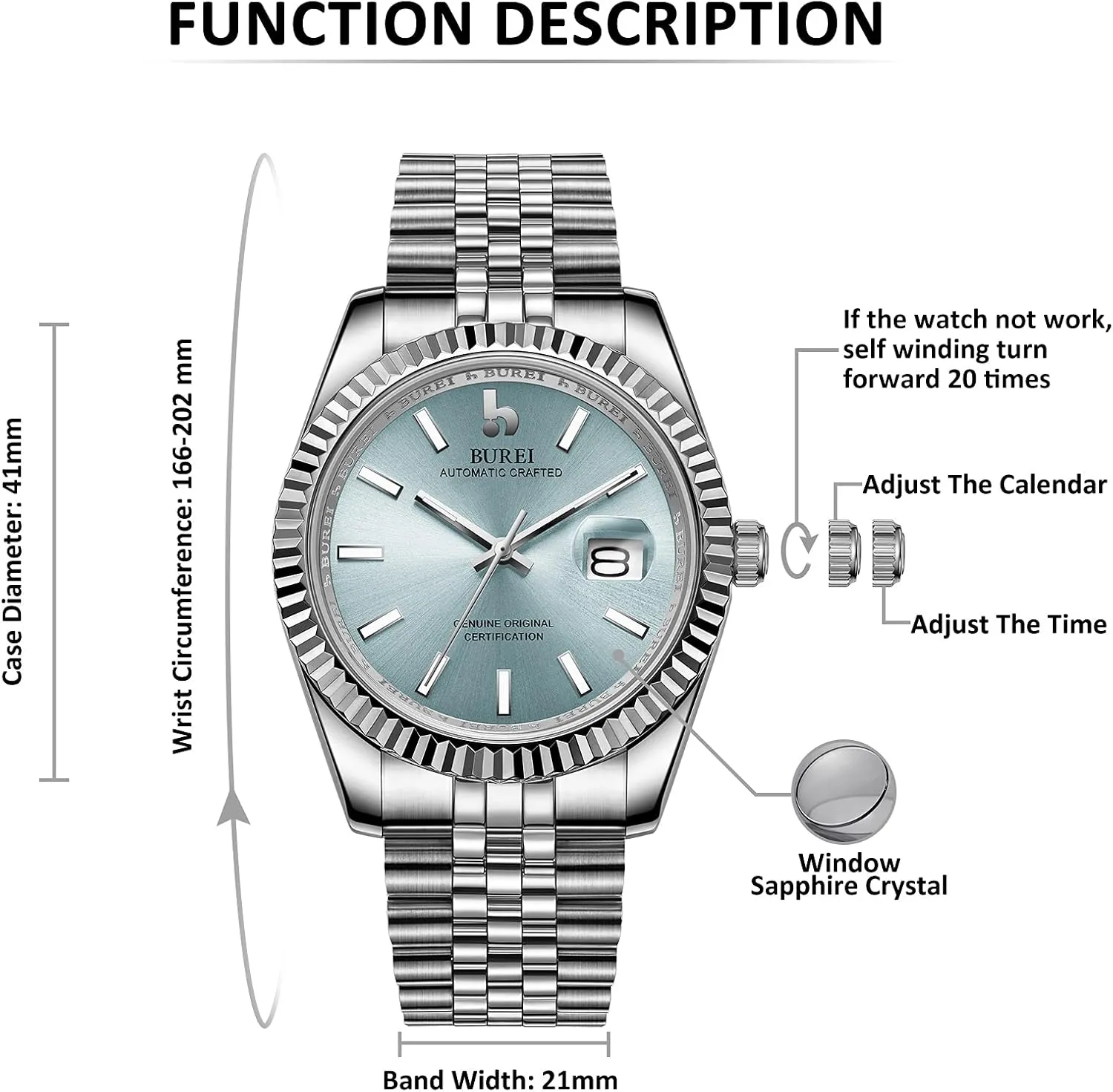 Watches for Men, Self-Winding BUREI irrelevant cherry Men's Automatic Mechanical Watch Luxury Business Waterproof Stainless Steel 