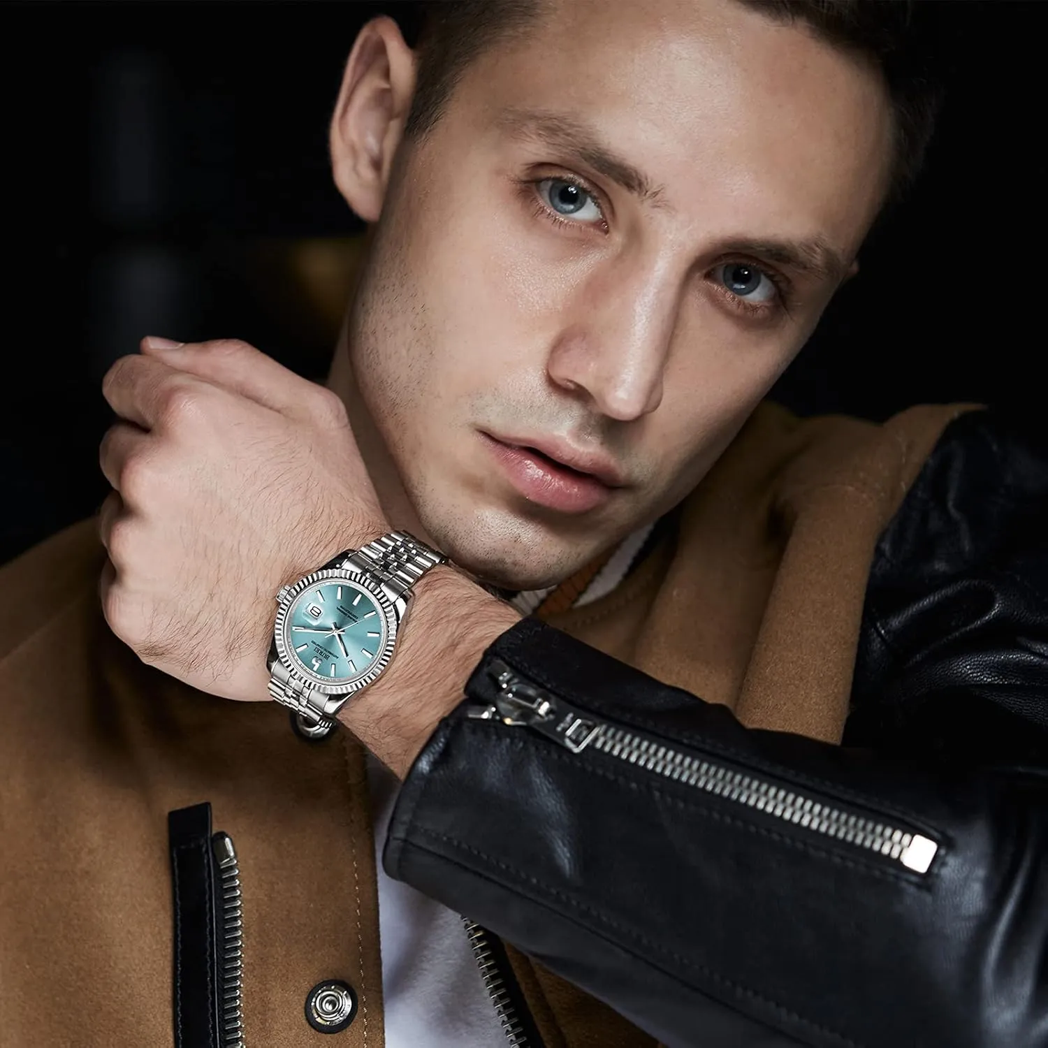 Watches for Men, Self-Winding BUREI irrelevant cherry Men's Automatic Mechanical Watch Luxury Business Waterproof Stainless Steel 