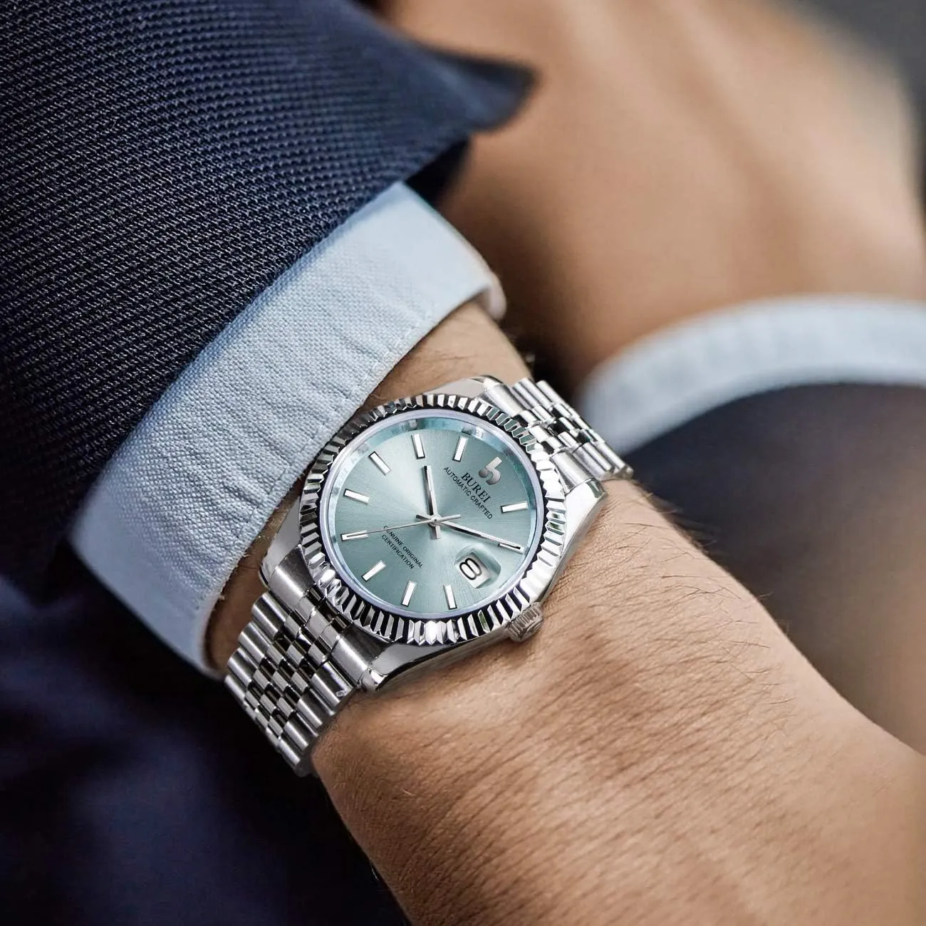 Watches for Men, Self-Winding BUREI irrelevant cherry Men's Automatic Mechanical Watch Luxury Business Waterproof Stainless Steel 