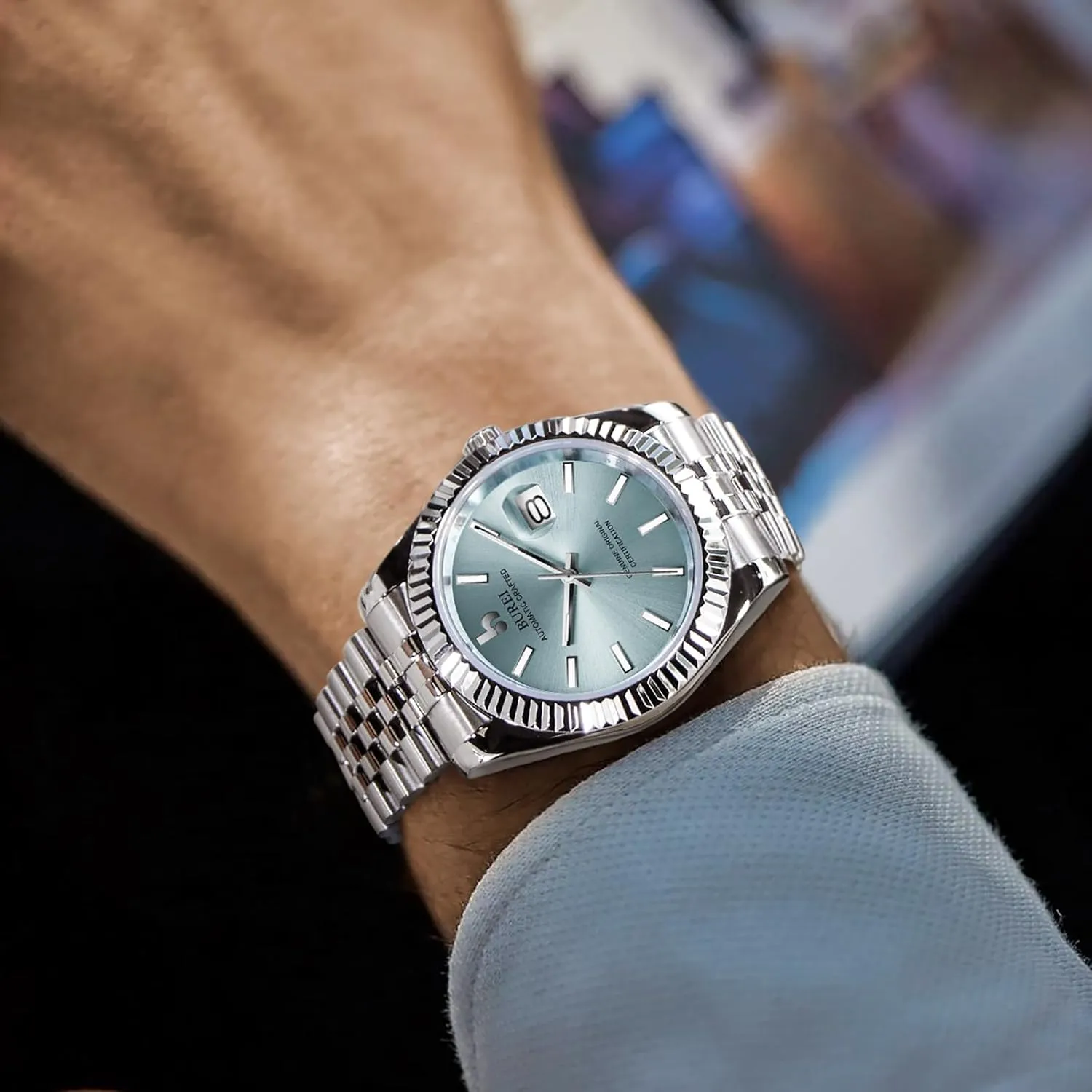 Watches for Men, Self-Winding BUREI irrelevant cherry Men's Automatic Mechanical Watch Luxury Business Waterproof Stainless Steel 
