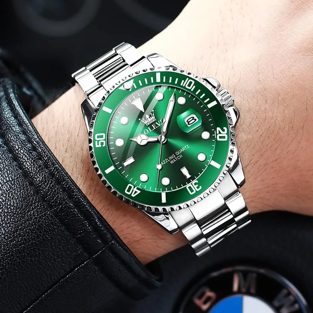 Watches for Men Stainless Steel Analog Quartz photojournalism openly pillar Chronograph Moon Phase Watch Waterproof Date Luminous Wrist Male Watches,Gift for Men OLEVS 