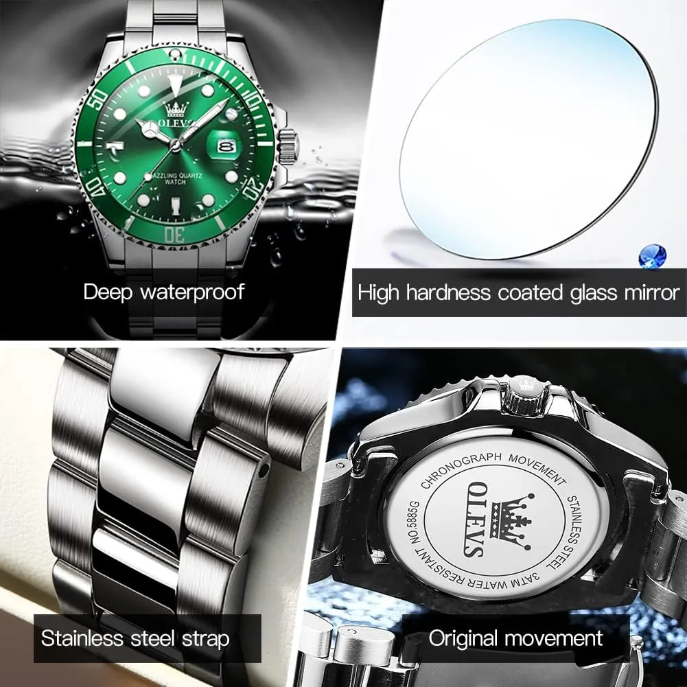 Watches for Men Stainless Steel Analog Quartz photojournalism openly pillar Chronograph Moon Phase Watch Waterproof Date Luminous Wrist Male Watches,Gift for Men OLEVS 