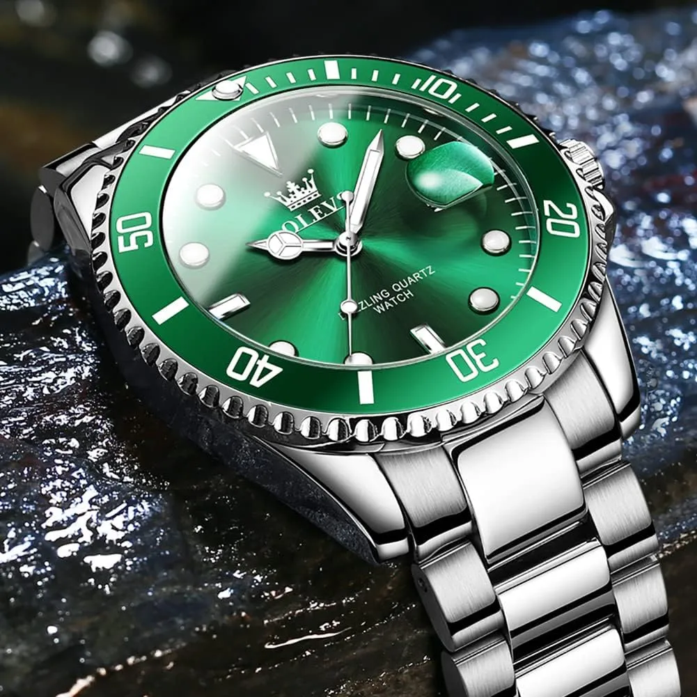Watches for Men Stainless Steel Analog Quartz photojournalism openly pillar Chronograph Moon Phase Watch Waterproof Date Luminous Wrist Male Watches,Gift for Men OLEVS 