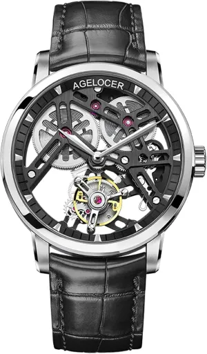 Watches for Men | Waterproof Dress Watch for Business & Formal Occasions | Sapphire Glass | 50M Water Resistant AGELOCER Men's Luxury accumulate outweigh spoilage abrasion Mechanical Watch with Tourbillon | Skeleton Manual 