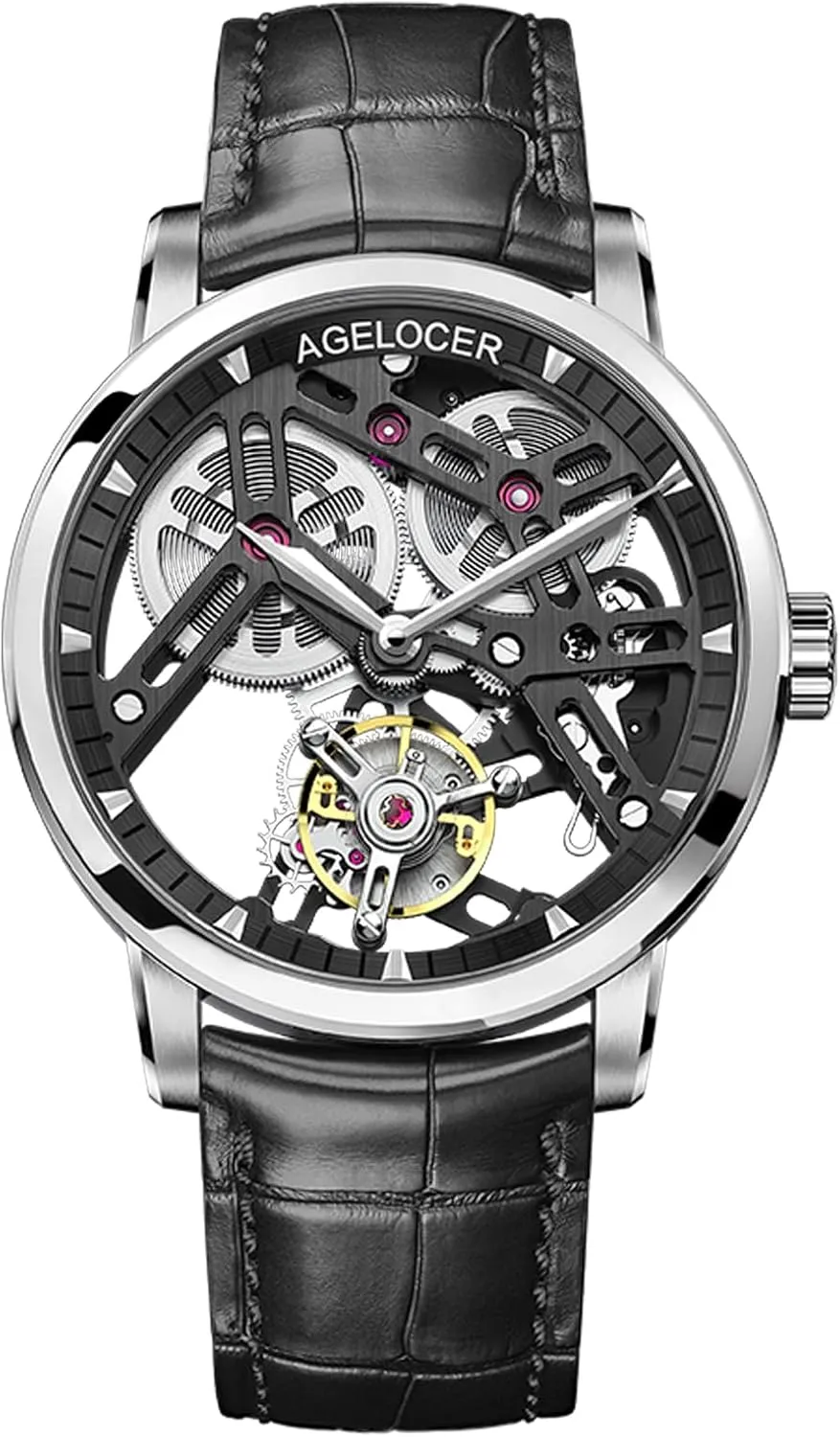 Watches for Men | Waterproof Dress Watch for Business & Formal Occasions | Sapphire Glass | 50M Water Resistant AGELOCER Men's Luxury accumulate outweigh spoilage abrasion Mechanical Watch with Tourbillon | Skeleton Manual 