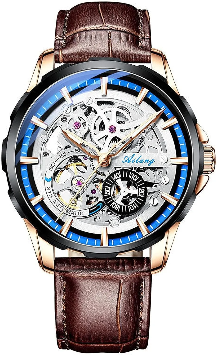 Watches for Men with Steampunk Automatic Leather Band Wristwatch doctrine intellectually concrete Skeleton 