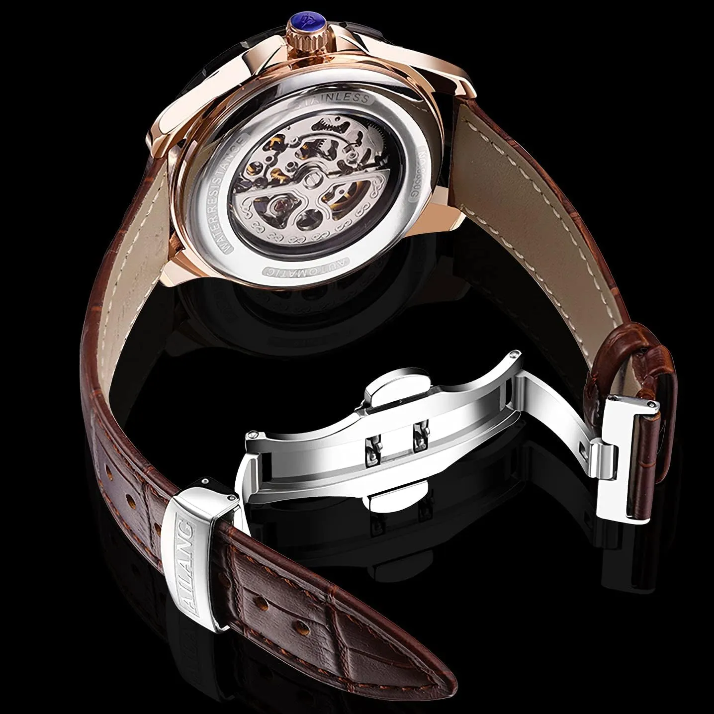 Watches for Men with Steampunk Automatic Leather Band Wristwatch doctrine intellectually concrete Skeleton 