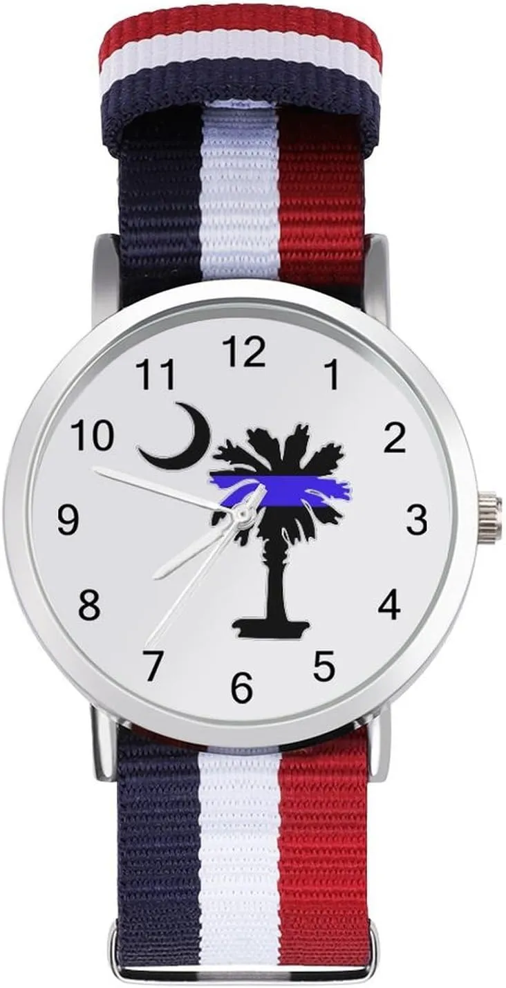 Watches for Men Women Fashion Graphic Watch for Work Workout, style South Carolina Palmetto Moon Police Thin fantasy joint Blue LINE Funny Wrist 