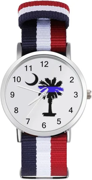 Watches for Men Women Fashion Graphic Watch for Work Workout, style South Carolina Palmetto Moon Police Thin fantasy joint Blue LINE Funny Wrist 