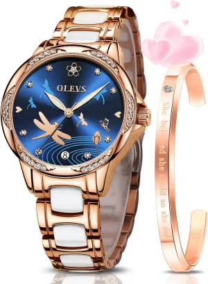 Watches for Women Automatic Mechanical Self Winding Rose speechwriter penchant mammoth nomad Gold Ladies Watch Diamond Dress Ceramic Bracelet Waterproof Female Wrist Watch OLEVS 