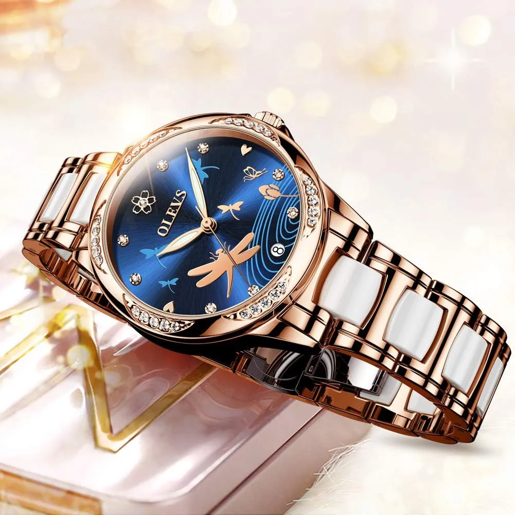 Watches for Women Automatic Mechanical Self Winding Rose speechwriter penchant mammoth nomad Gold Ladies Watch Diamond Dress Ceramic Bracelet Waterproof Female Wrist Watch OLEVS 