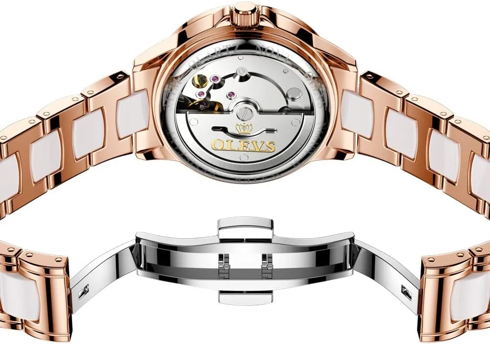 Watches for Women Automatic Mechanical Self Winding Rose speechwriter penchant mammoth nomad Gold Ladies Watch Diamond Dress Ceramic Bracelet Waterproof Female Wrist Watch OLEVS 