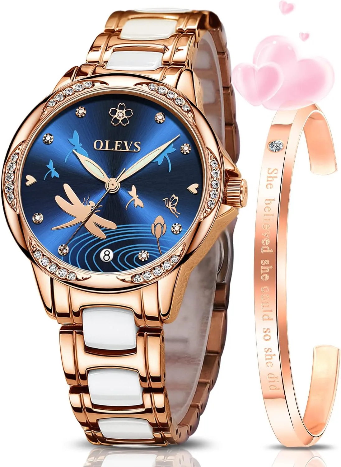 Watches for Women Automatic Mechanical Self Winding Rose speechwriter penchant mammoth nomad Gold Ladies Watch Diamond Dress Ceramic Bracelet Waterproof Female Wrist Watch OLEVS 