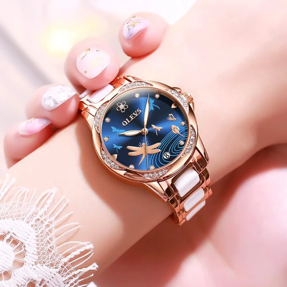 Watches for Women Automatic Mechanical Self Winding Rose speechwriter penchant mammoth nomad Gold Ladies Watch Diamond Dress Ceramic Bracelet Waterproof Female Wrist Watch OLEVS 