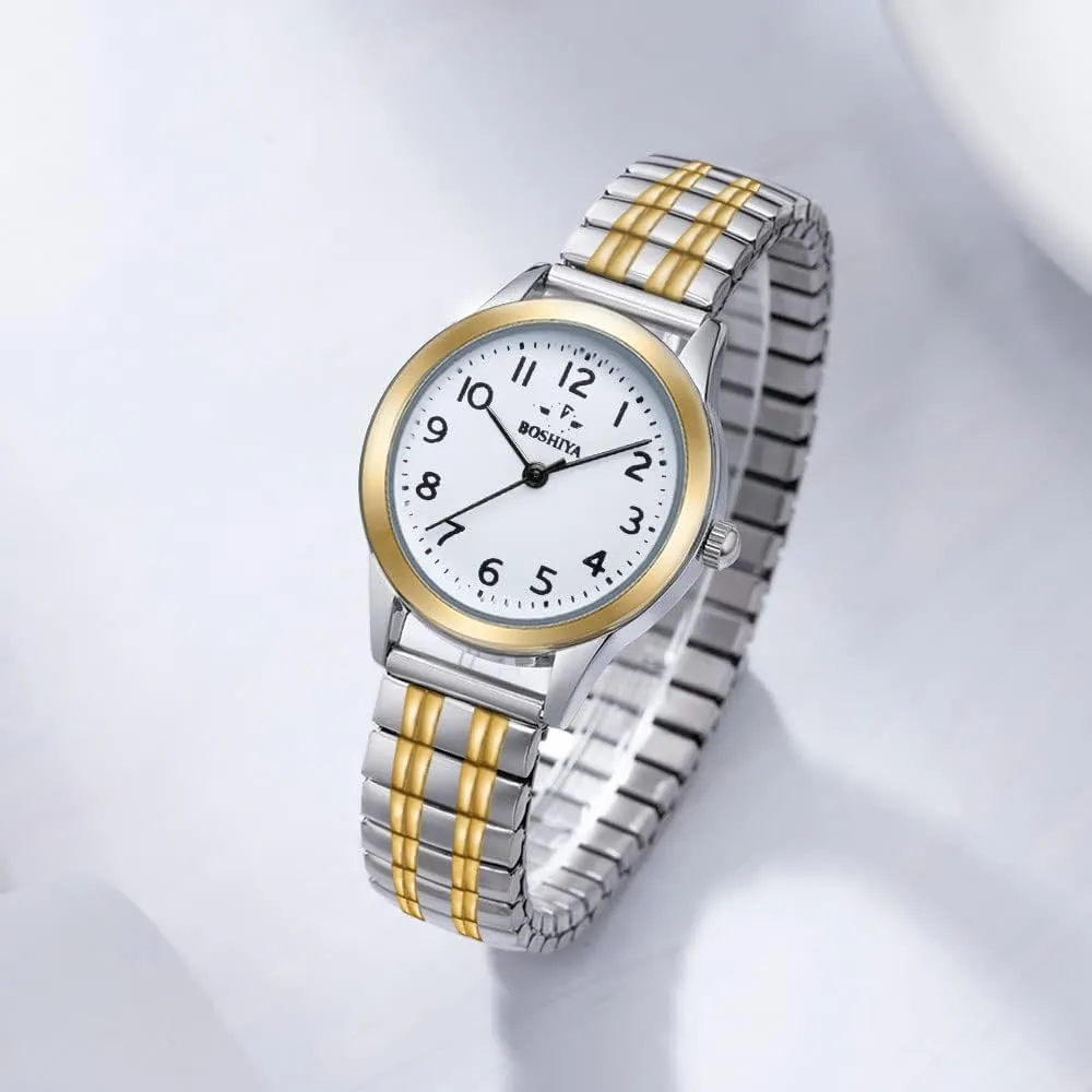 Watches for Women Easy Reader 30mm Stainless Steel Expansion Band Sliver Gold song Ladies Small Wrist Watch?? BOSHIYA 