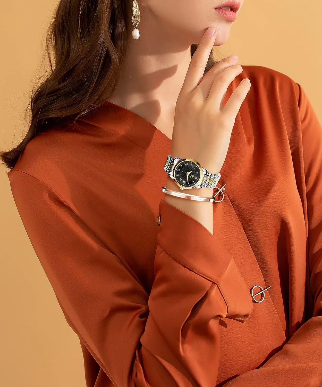 Watches for Women Luminous Waterproof OLEVS Womens Automatic Watch Diamond Fashion Luxury Dress Mechanical Self Winding Stainless stress Steel Ladies Wrist 