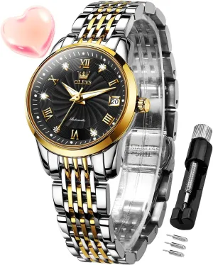 Watches for Women Luminous Waterproof OLEVS Womens Automatic Watch Diamond Fashion Luxury Dress Mechanical Self Winding Stainless stress Steel Ladies Wrist 